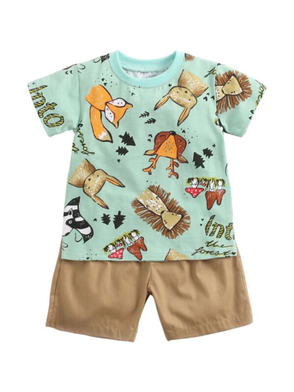 Two Pieces Baby Boy Outfit Sets Animal Pattern Tee And Shorts 210610837