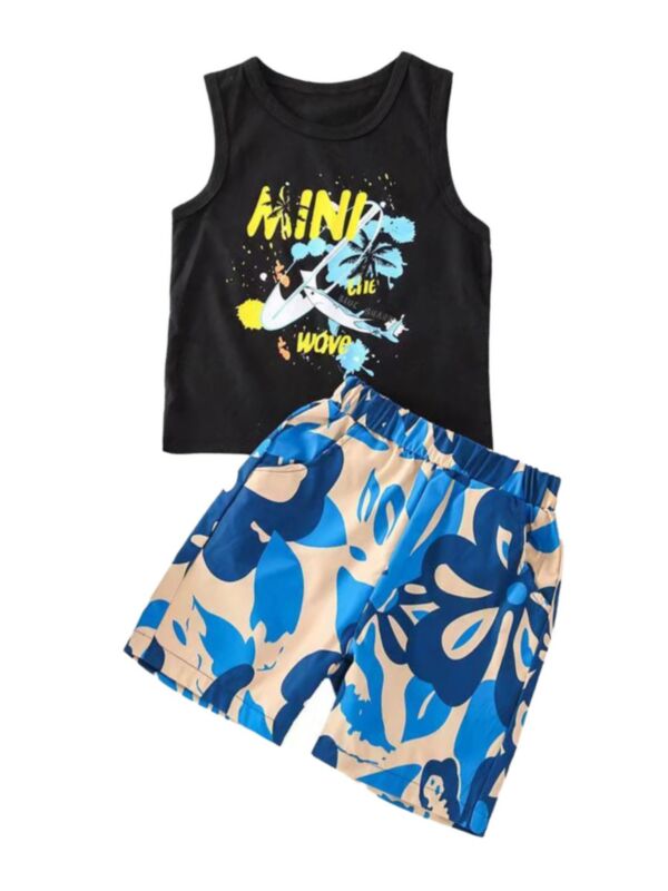 Two Pieces Shark Cartoon Print Kid Boys Sets Tank Top And Shorts 210610877