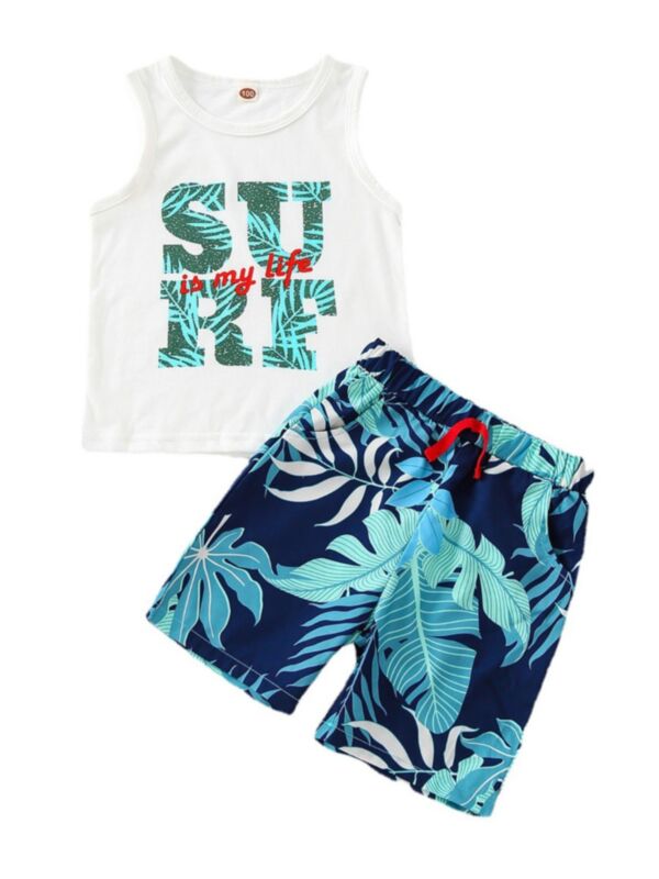 Two Pieces SURF is my life Kid Boys Sets Tropical Print Tank Top And Shorts 210610920