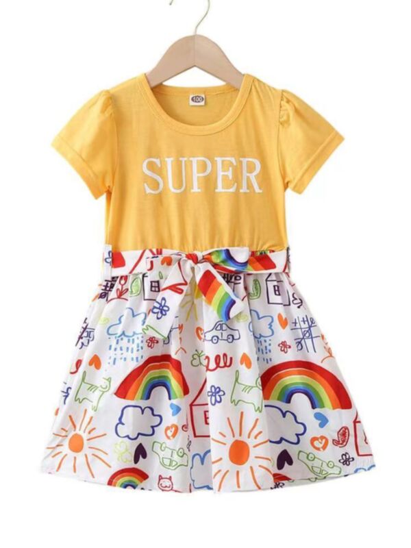 SUPER Rainbow Print Dresses For Girl 210610996