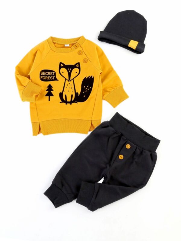Three Pieces Baby Clothes Set Fox Top Trousers Hat 210611141