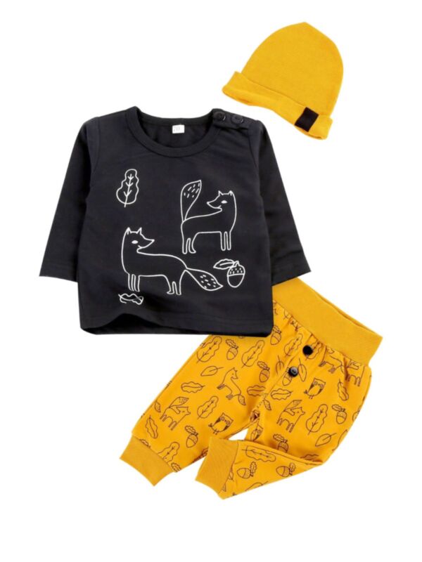 Three Pieces Baby Clothes Set Cartoon Top Trousers Hat 210611217