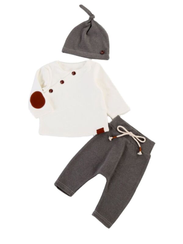Three Pieces Baby Clothes Set Solid Color Top Pants Hat 210611558