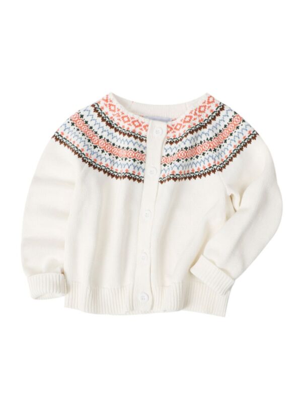 Flower Toddler Girl Knit Cardigan Beige