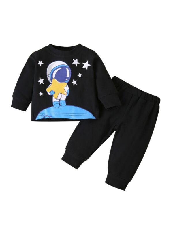 Two Pieces Baby Tracksuit Set Astronaut Moon Print Top And Pants  210615737