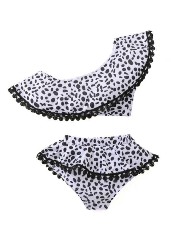 Toddler Girl Leopard Print Tassels Bikini Swimsuit White
