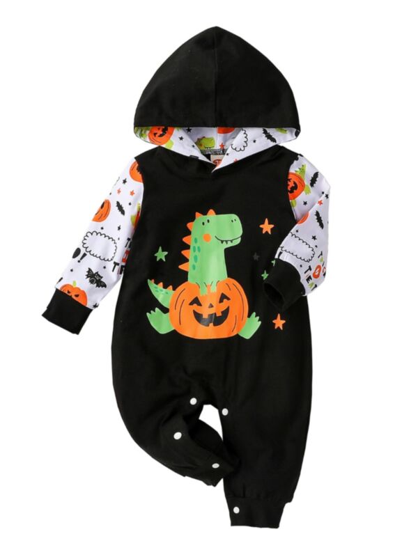 Infant Halloween Costumes Dinosaur Pumpkin Print Hooded Jumpsuit 210617817