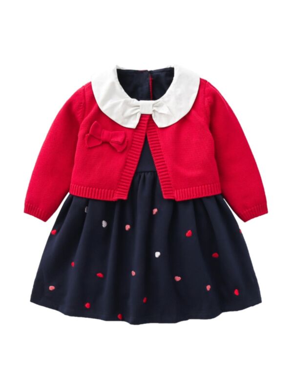 Fake Two Pieces Knitted Embroidered Love Heart Dress 210618742