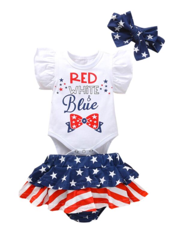 4th Of July Outfits For Baby Girl Red White Blue Bodysuit Skirt Headband 21062062