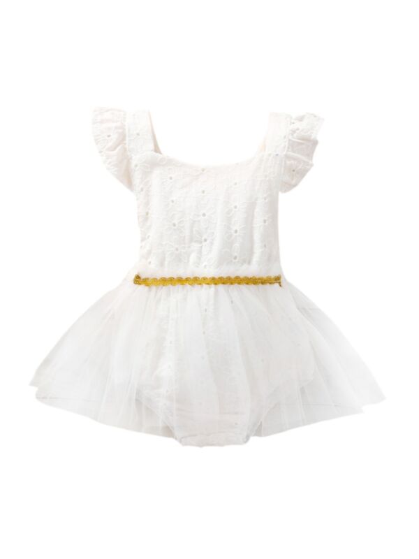 Flutter Sleeve Mesh Eyelets Baby Girl Bodysuit Dress 21062066