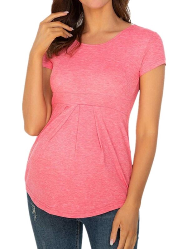 Short-sleeved Ruffled Solid Color Maternity Top 210621606