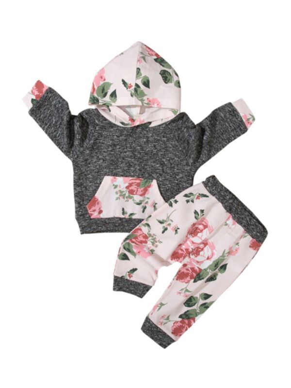 Two Pieces Flower Print Baby Girls Sets Hooded Sweatshirt With Sweatpants 210622203