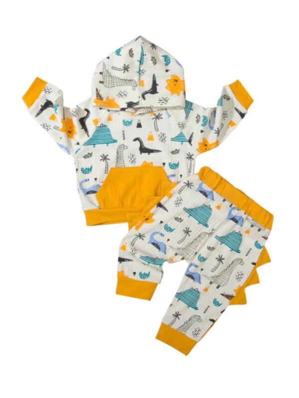 Two Pieces Dinosaur Print Baby Boy Tracksuit Set Hooded Sweatshirt And Sweatpants 210622205