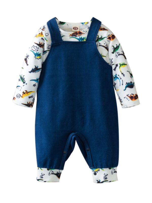 Two Pieces Dinosaur Print Baby Outfits Sets Top And Overalls 210622242
