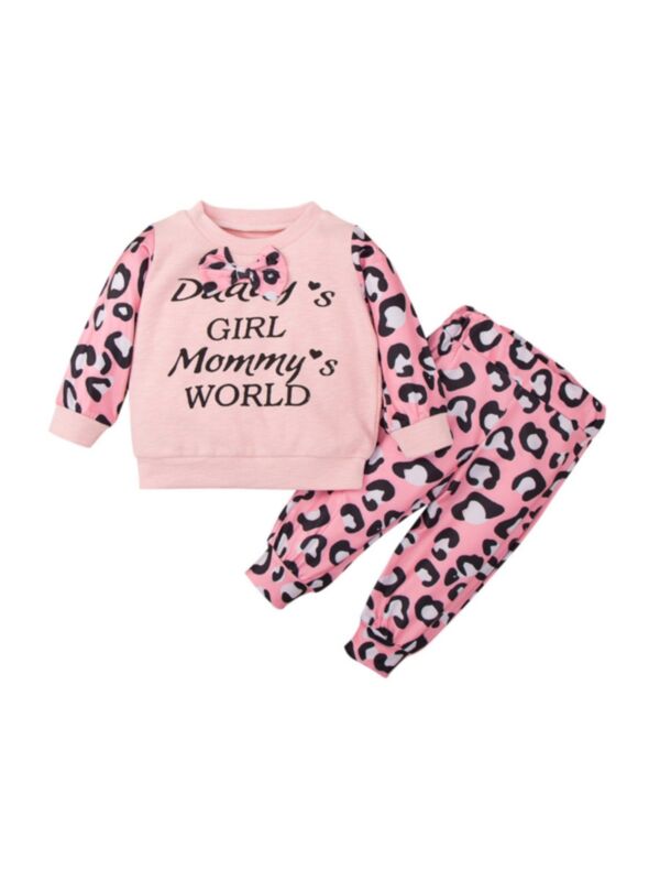 Two Pieces Baby Girls Sets Daddy's Girl Mommy's World Leopard Print Top And Pants 210622327