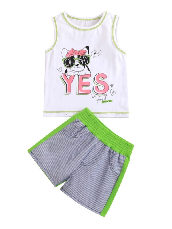 Two Pieces Letter Dog Print Tank Top And Striped Shorts Sets Wholesale Baby Clothes Bulk 210622427