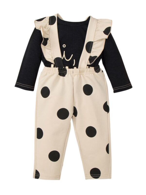 Two Pieces Baby Girls Sets Hi I'm Here Polka Dots Top And Suspender Pants 210622467
