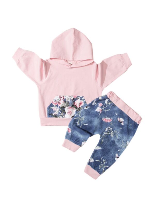Two Pieces Baby Girls Sets Flower Print Hoodie And Sweatpants 210622654