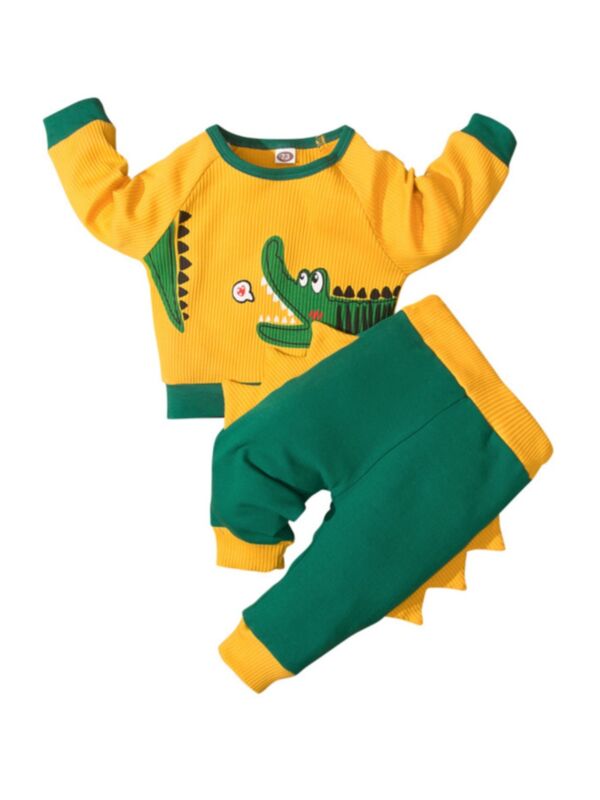 Two Pieces Crocodile Print Baby Boy Set Top And Pants 210622738