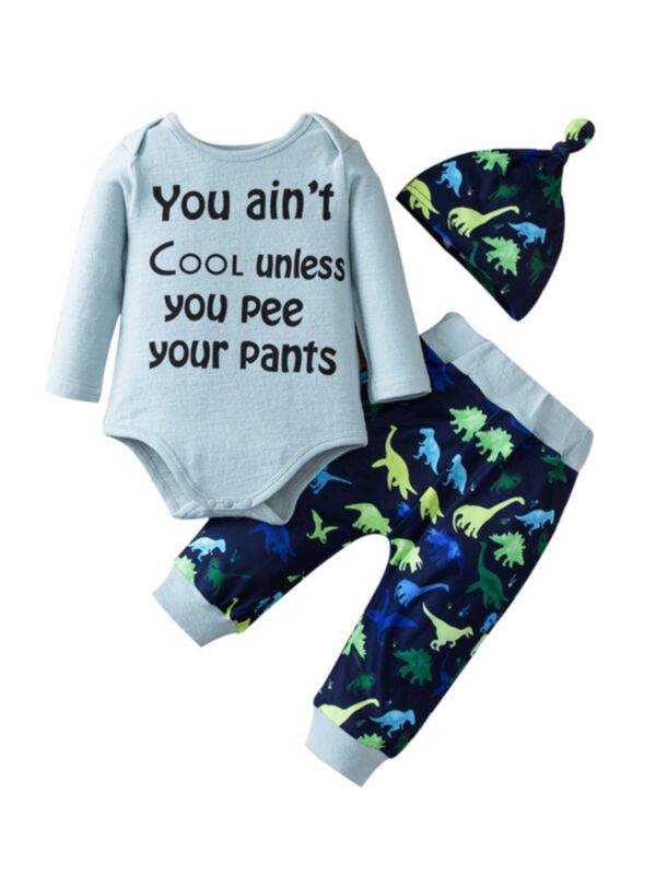 You Ain't Cool Unless You Pee Your Pants Dinosaur Print Baby Boy Outfit Sets Bodysuit Pants Hat 210622880
