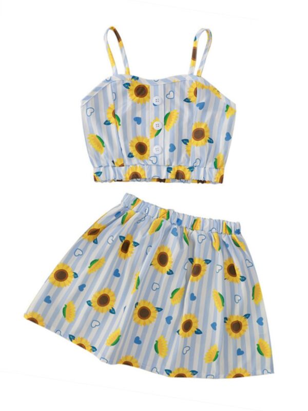 Two Pieces Girls Sets Striped Sunflower Cami Top And Skirt 210623077