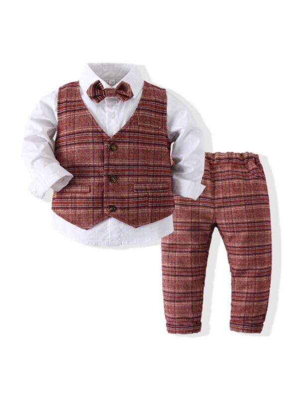 Gentleman Suit Bowtie Shirts & Vest & Pants Little Boys Clothes Set 210623161 