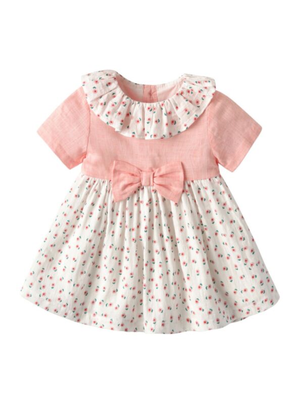 Ruffle Trim Bow Baby Girl Flower Dress 210623302