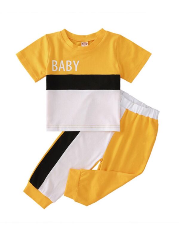 Two Pieces Baby Set Color Blocking Top And Trousers 210623461