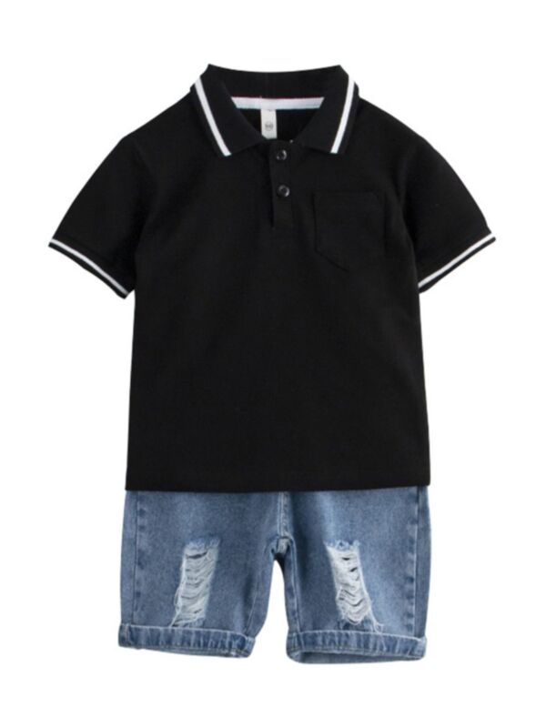 Two Pieces Boys Sets Polo Shirt With Shorts 210625044