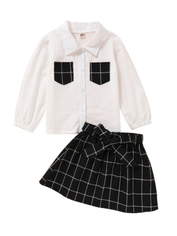 Two Pieces Girls Sets Check Pattern Shirt And Skirt 21062765