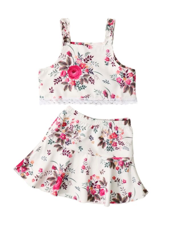 Two Pieces Flower Pattern Camisole Matching Skirt Girls Sets 21062769