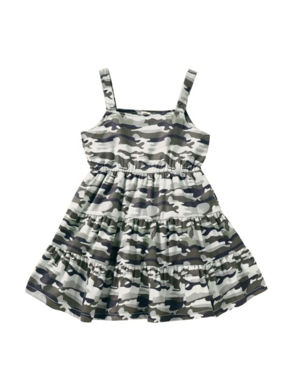 Camouflague Pattern Cami Dress For Girl Green