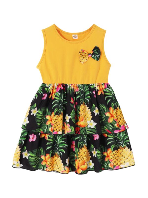 Pineapple Bowknot Girl Tank Dress 21062771