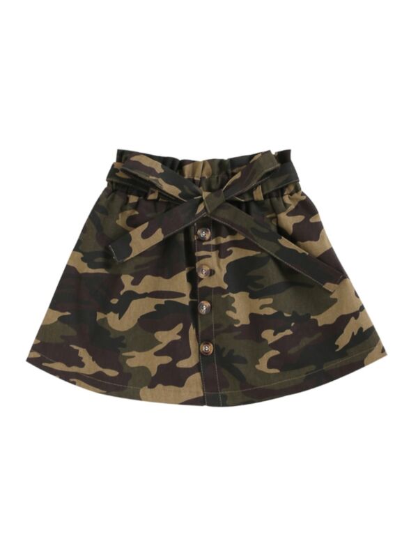 Kid Girl Camo Print A-line Skirt Army