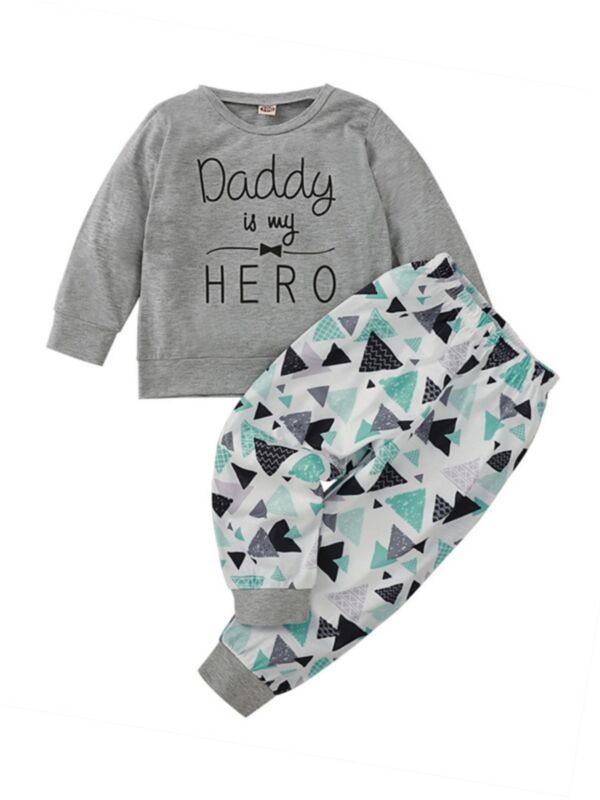 Two Pieces Daddy Is My Hero Geometric Print Toddler Boy Outfit Sets Top And Pants 210628699