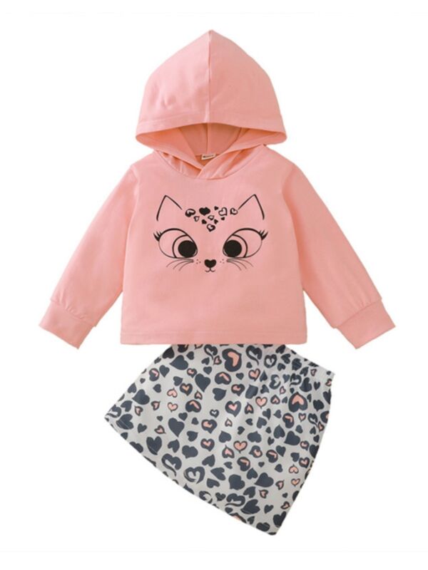 Two Pieces Cat Love Heart Print Baby Girls Clothing Sets Hoodie And Skirt 210628814