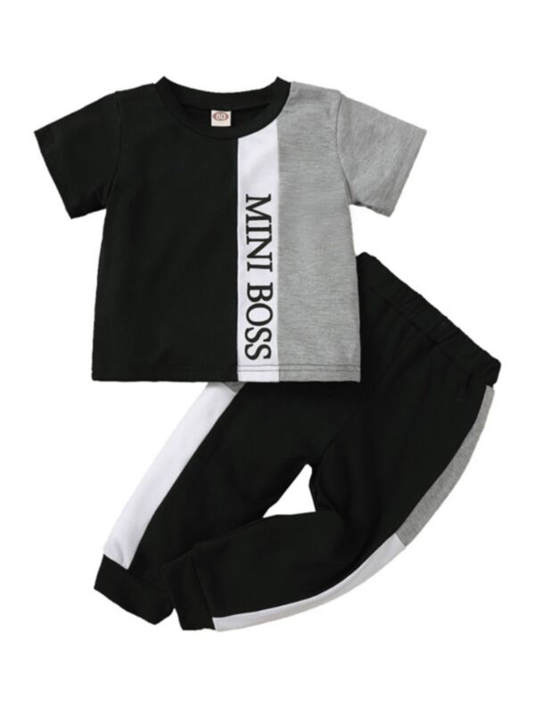 Two Pieces Color Blocking Letter Print Baby Boy Sets Wholesale Baby Clothing Top And Pants 210628833
