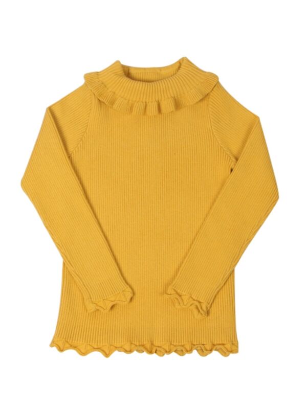 Solid Color Ruffle Decor Knitting Girl Sweaters 210629587