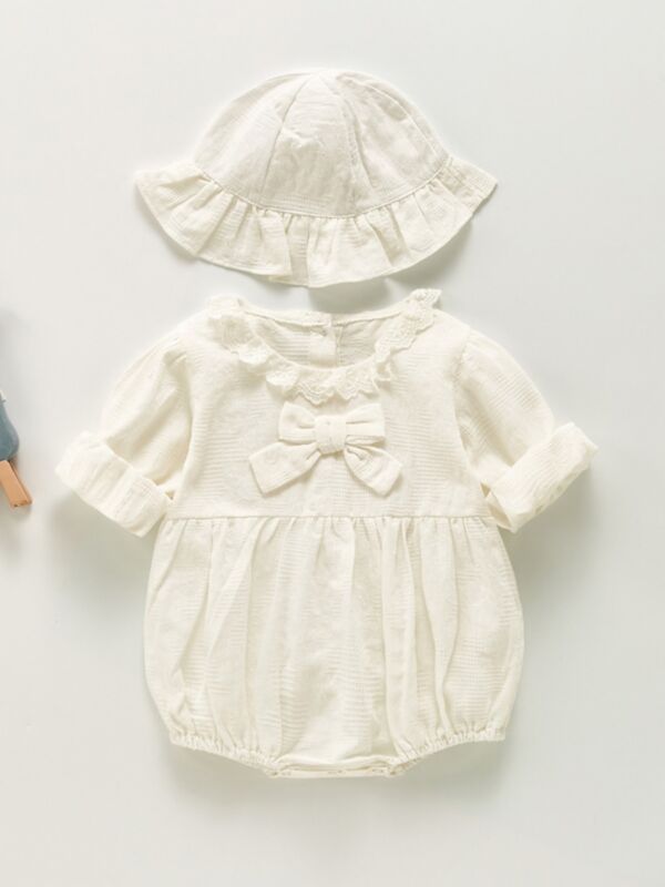 Two Pieces Bow Baby Girl White Bodysuit And Hat 210701308