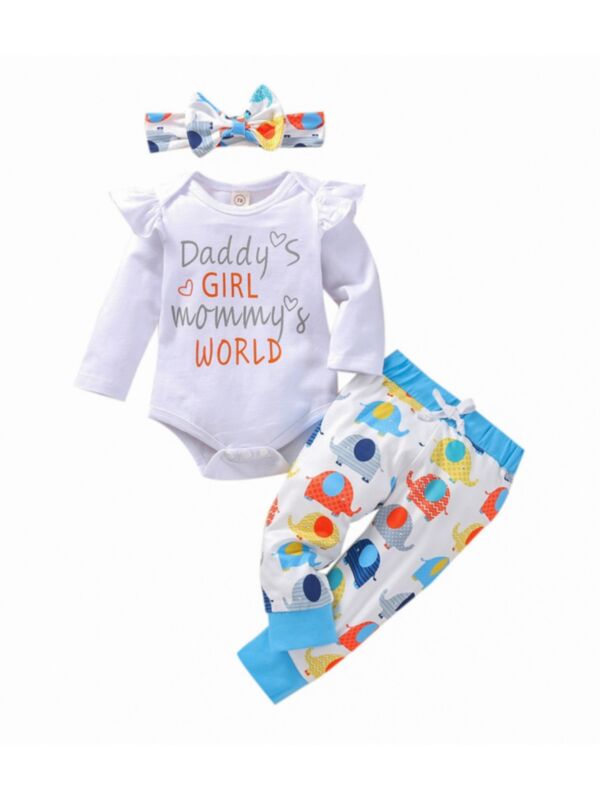 Daddy's Girl Mommy's World Cartoon Print Wholesale Baby Clothing Sets 210701572