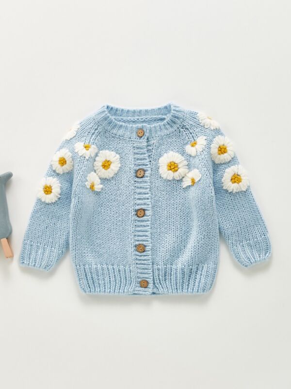 Flower Trim Baby Girl Knit Cardigan 210701628