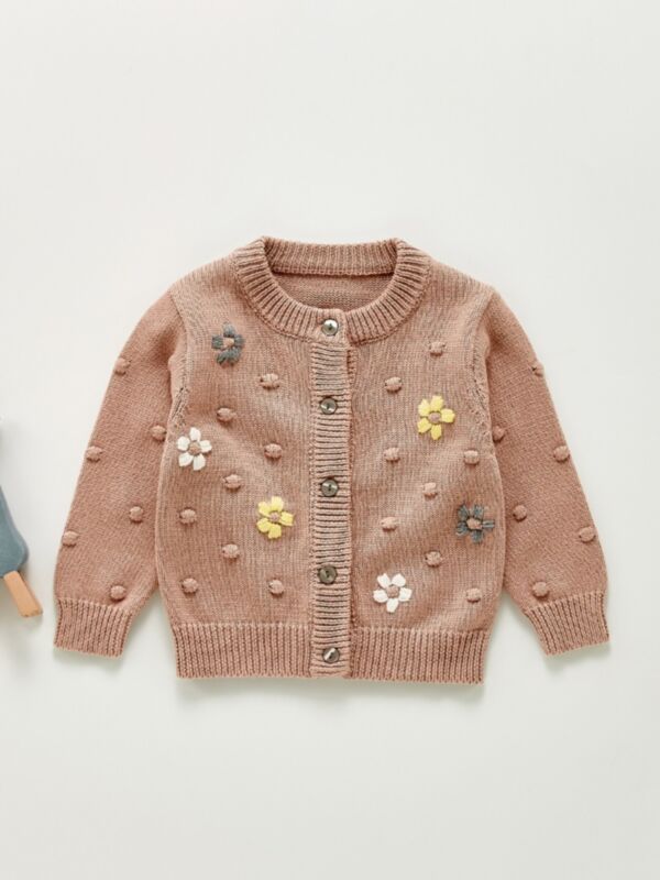 Swiss Dots Flower Knitted Baby Girl Cardigan 210701843
