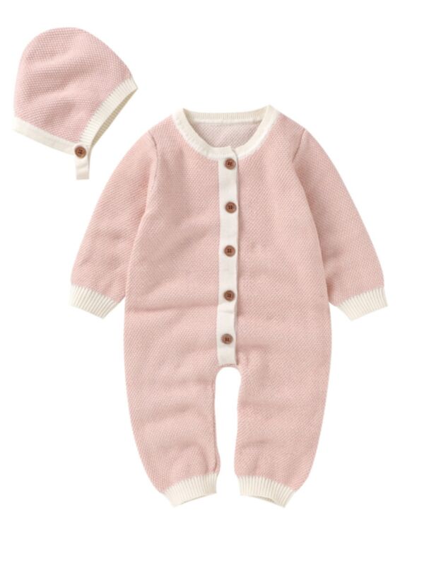 Button Up Knitting Baby Jumpsuit And Hat 21070469