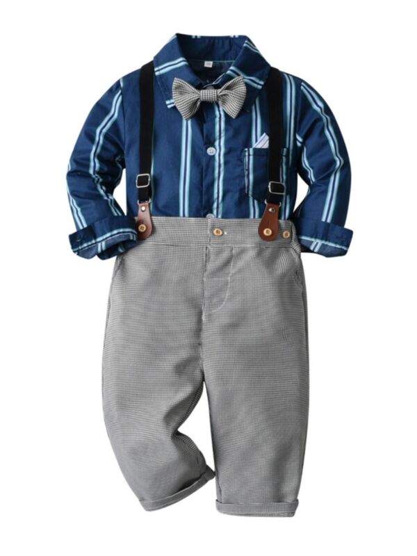 Formal Boys Suit Sets Striped Bowtie Shirt With Suspender Pants 210705165
