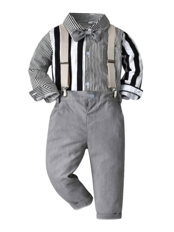  Striped Bowtie Shirt With Suspender Trousers Boys Suit Sets 210705277