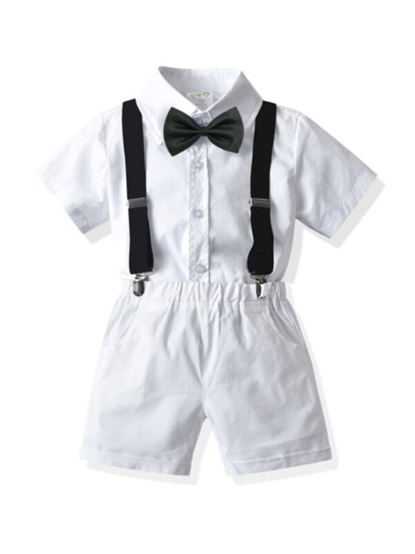 4 Pieces Boys Suit Sets Bowtie Shirt And Suspender Shorts 210705456