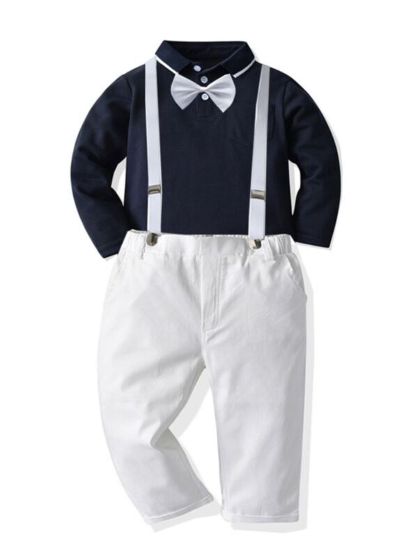 4 Pieces Kid Boy Sets Bowtie Polo Shirt With Suspender Trousers 210705524