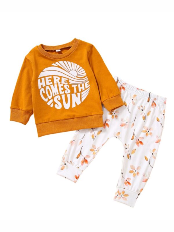 Two Pieces Here Comes The Sun Flower Print Baby Girl Outfit Sets Top With Trousers 210705680
