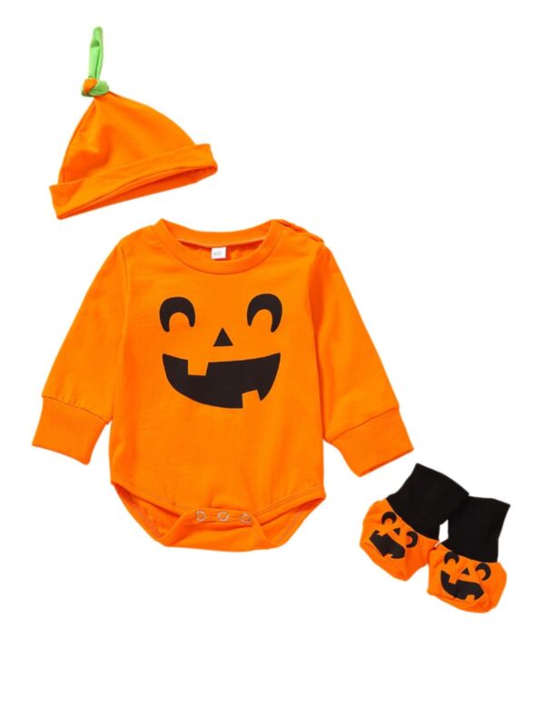 Pumpkin Halloween Wholesale Baby Onesies Hat Socks 210705708
