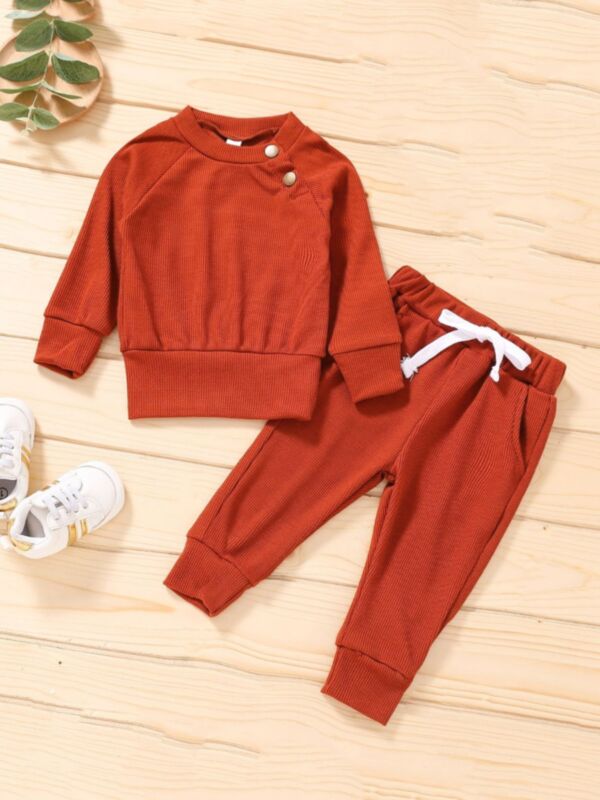 Two Pieces Solid Color Button Trim Baby Clothes Set Sweatshirt And Sweatpants Baby Clothes Supplier 210705742